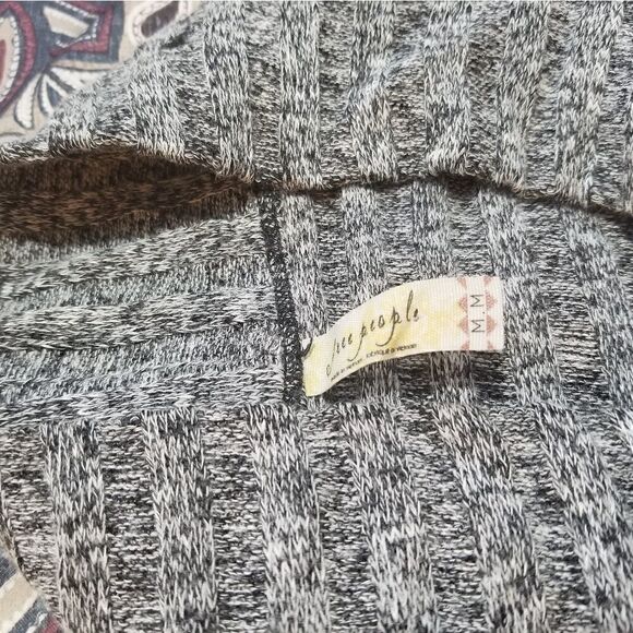 Free People Gray Marled Ribbed Knit Turtleneck Loose Fit Sweater Blouse Tunic - Picture 3 of 3